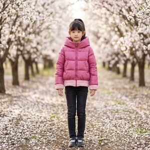 MONCLER KIDS PINK CLARET HOODED DOWN JACKET Sz 130 8A Significant Signs Of Wear.